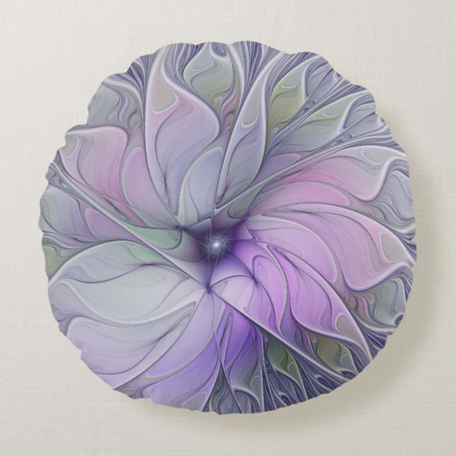 Stunning Beauty Modern Abstract Fractal Art Flower Round Pillow (Front)