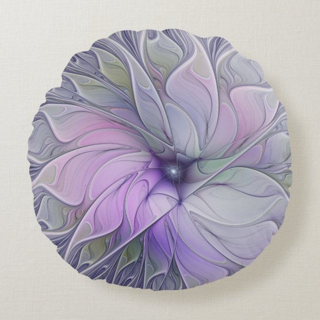 Stunning Beauty Modern Abstract Fractal Art Flower Round Pillow (Front)