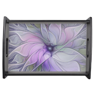 Stunning Beauty Modern Abstract Fractal Art Flower Serving Tray