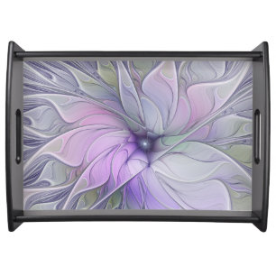 Stunning Beauty Modern Abstract Fractal Art Flower Serving Tray