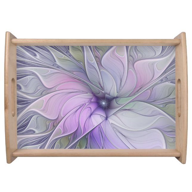 Stunning Beauty Modern Abstract Fractal Art Flower Serving Tray (Front)