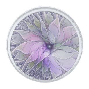Stunning Beauty Modern Abstract Fractal Art Flower Silver Finish Lapel Pin