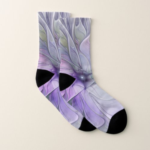 Stunning Beauty Modern Abstract Fractal Art Flower Socks