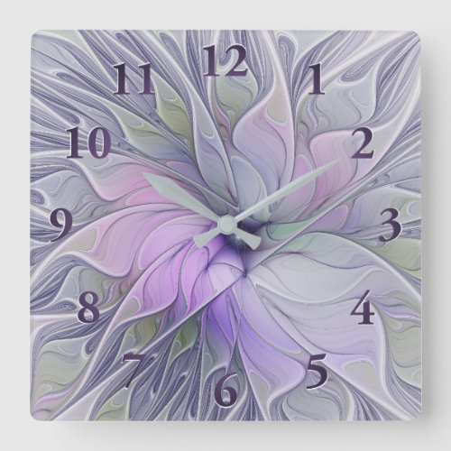 Stunning Beauty Modern Abstract Fractal Art Flower Square Wall Clock