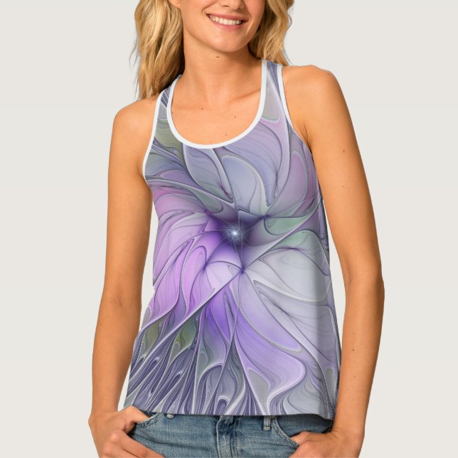 Stunning Beauty Modern Abstract Fractal Art Flower Tank Top (Front)