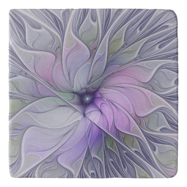 Stunning Beauty Modern Abstract Fractal Art Flower Trivet (Front)