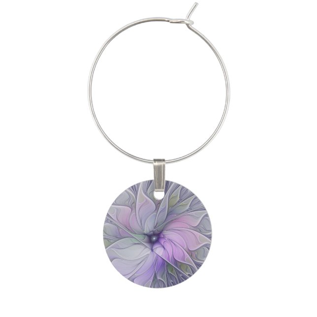 Stunning Beauty Modern Abstract Fractal Art Flower Wine Charm (Front)