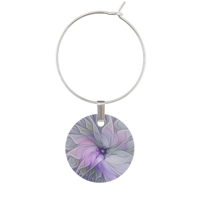 Stunning Beauty Modern Abstract Fractal Art Flower Wine Charm (Front)