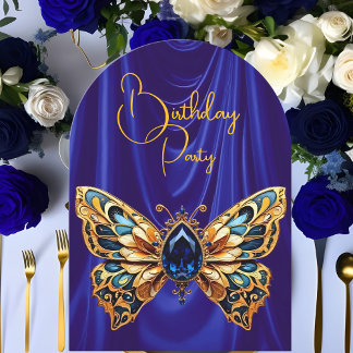 Stunning Birthday Blue Gold Jewel Butterfly Invitation