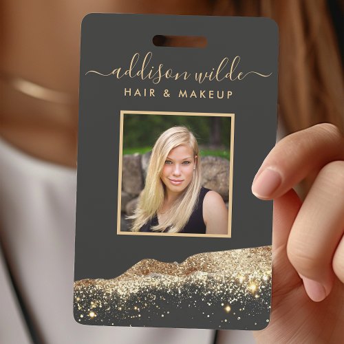 Stunning Black And Gold Glitter Salon ID Badge