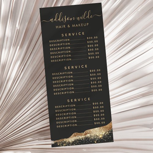 Stunning Black And Gold Glitter Script Price Menu