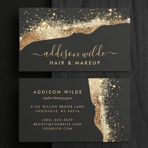 Stunning Black And Gold Glitter Trendy Script Business Card