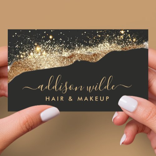 Stunning Black And Gold Glitter Trendy Script Business Card