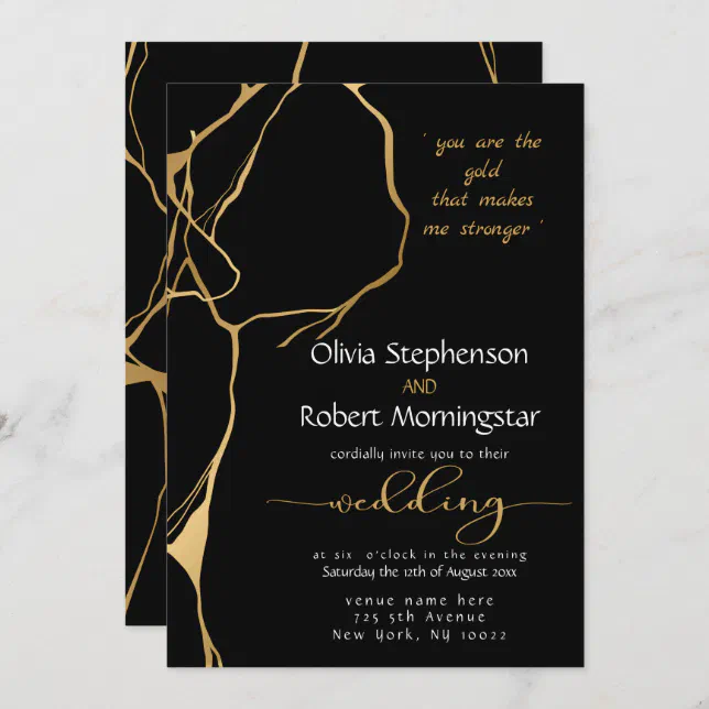 Stunning Black and Gold Kintsugi Invitation | Zazzle