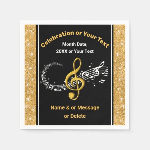 Stunning Black and Gold Personalized Music Napkins