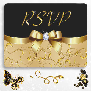 Stunning Black and Gold RSVP Cards with Envelopes