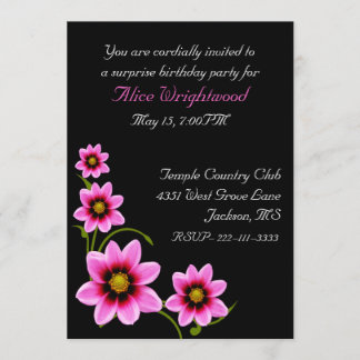 Stunning Black and Pink Ladies Birthday Invitation