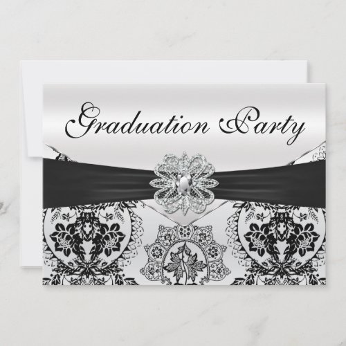 Stunning Black and Silver Damask Graduation Party Invitation