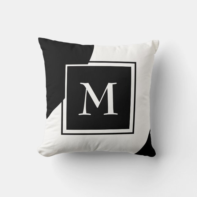 Stunning Black and White Decorative Monogram Throw Pillow (Front)