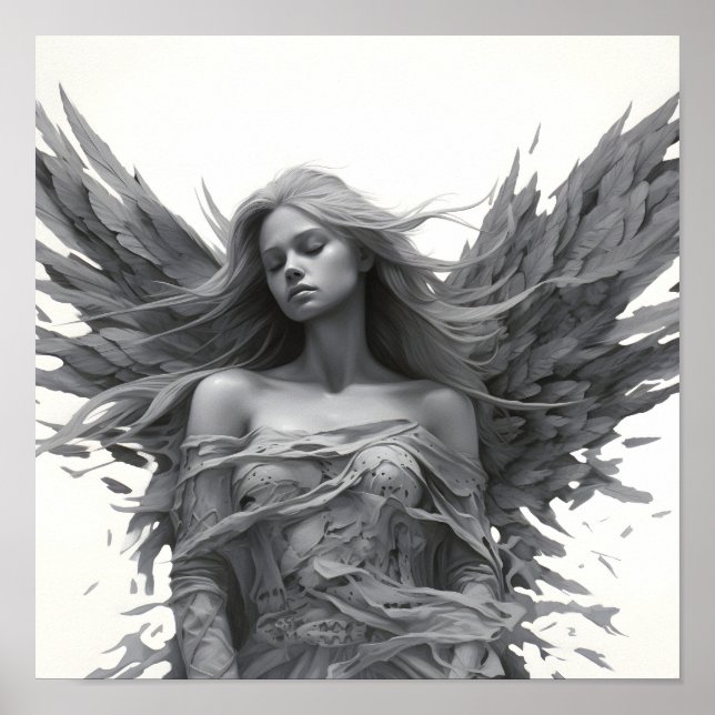stunning black and white sleeping angel drawing  poster (Front)