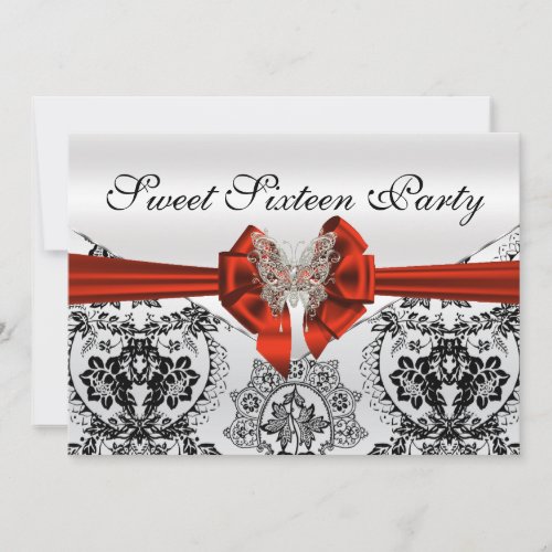 Stunning Black Damask and Butterfly Sweet Sixteen Invitation