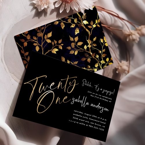 Stunning Black  Gold 21st Surprise Birthday Party Invitation