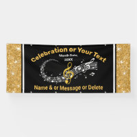 Stunning, Black, Gold and White, Music Note Banner