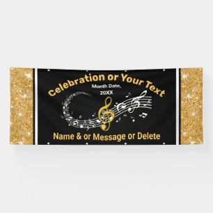 Stunning, Black, Gold and White, Music Note Banner