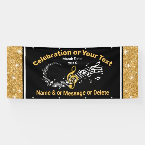Stunning Black Gold and White Music Note Banner