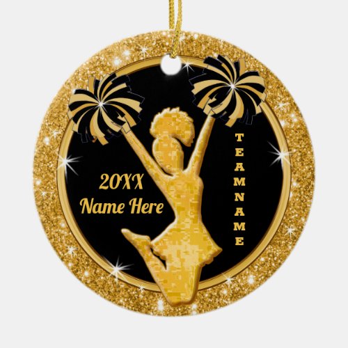 Stunning Black Gold Custom Cheerleader Ornaments