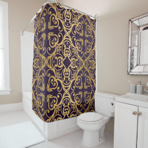 STUNNING BLACK GOLD ELEGANT PATTERN SHOWER CURTAIN