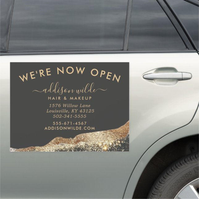 Stunning Black Gold Glitter Script Business Car Magnet (In Situ)