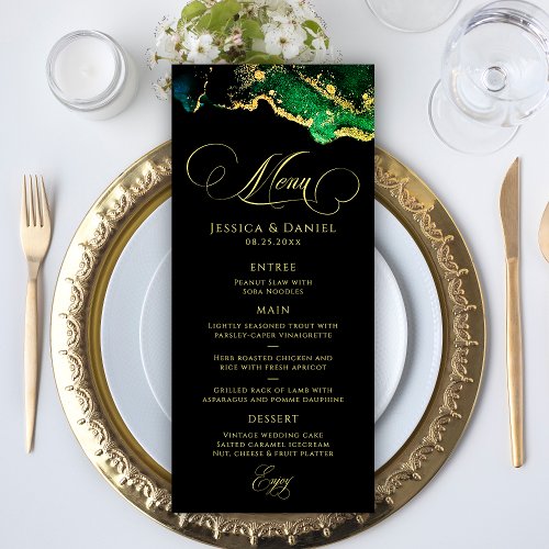 Stunning Black Green Bronze Gold Wedding  Menu