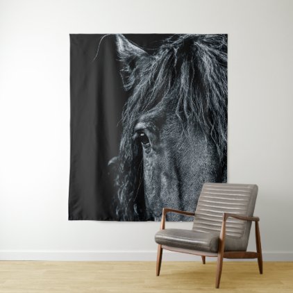 Stunning black horse portrait tapestry