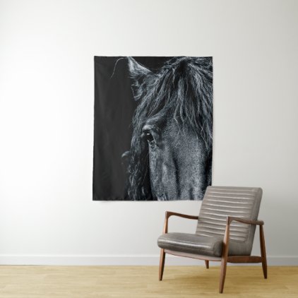 Stunning black horse portrait tapestry