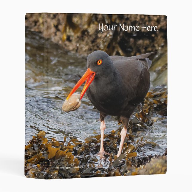 Stunning Black Oystercatcher Shorebird with Clam Mini Binder (Front/Spine)