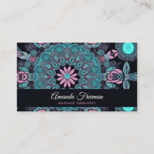 Stunning Black & Pink Mandala Massage Therapy Business Card