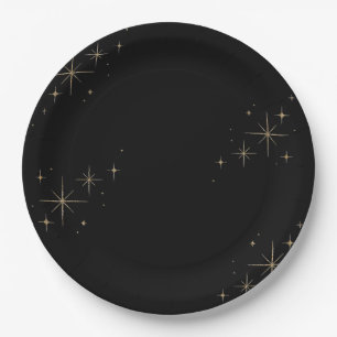 Stunning Black Shimmering Wedding New Year's Eve  Paper Plates