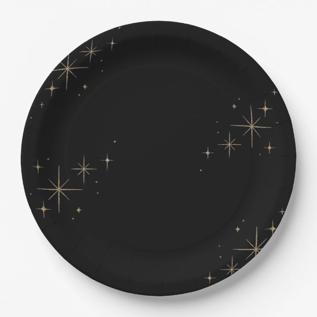 Stunning Black Shimmering Wedding New Year's Eve  Paper Plates (Front)