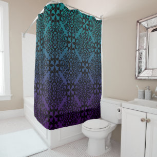 Stunning Black Teal And Purple Pattern Shower Curtain
