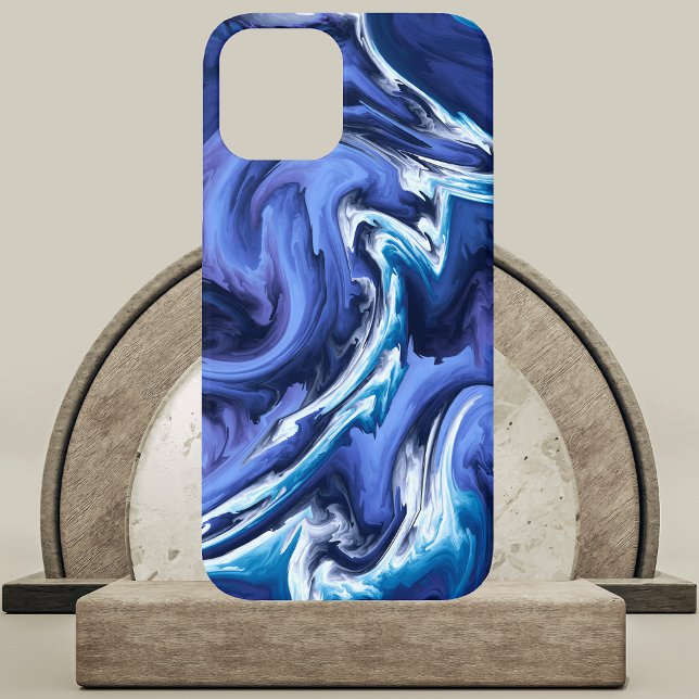 Stunning Blue Agate Design Case-Mate iPhone Case (Stunning Blue Agate Design Phone Case on Marble and Wood Podium)