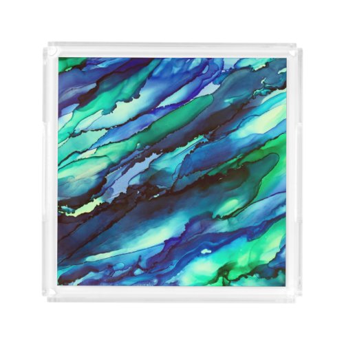 Stunning Blue Alcohol Ink Painting Acrylic Tray