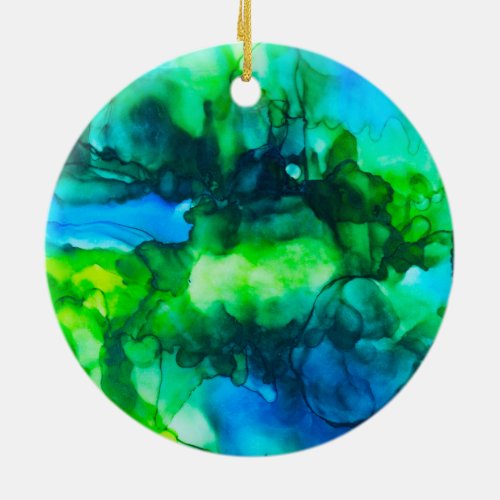 Stunning Blue Alcohol Ink Painting Ceramic Ornament