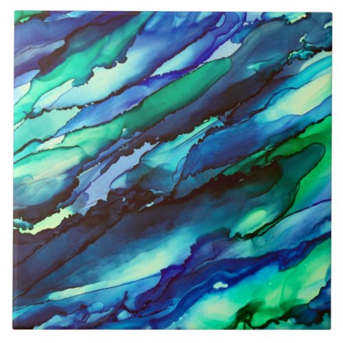 Stunning Blue Alcohol Ink Painting Ceramic Tile