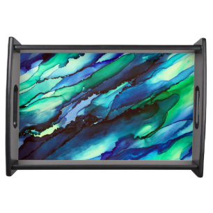 Stunning Blue Alcohol Ink Painting Serving Tray