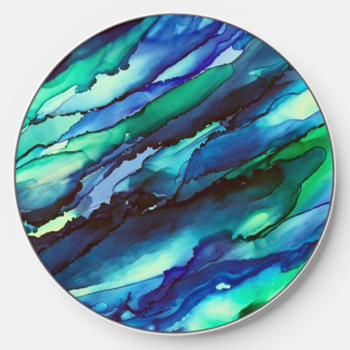 Stunning Blue Alcohol Ink Painting Wireless Charger