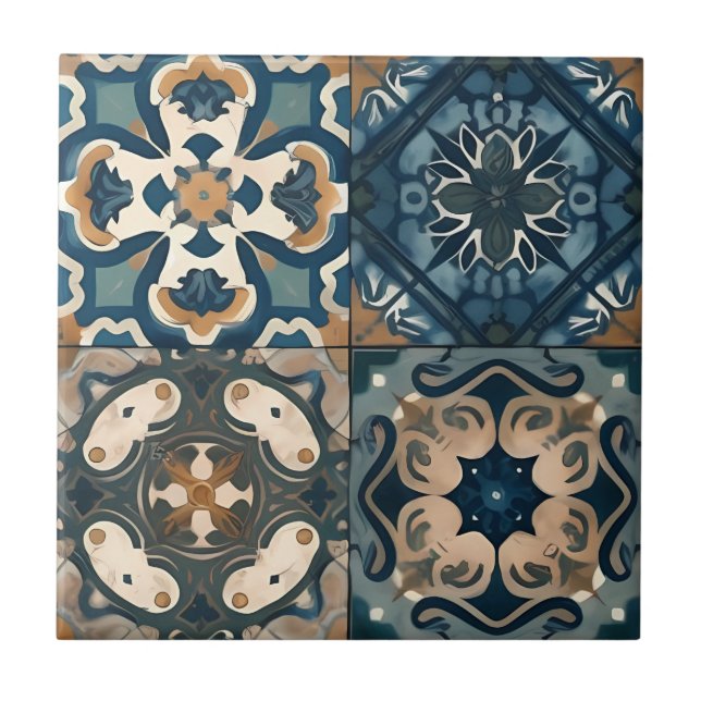 Stunning Blue and Brown Moroccan Ceramic Tile (Front)