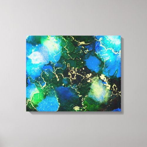 Stunning Blue and Gold Alcohol Ink Painting Canvas Print