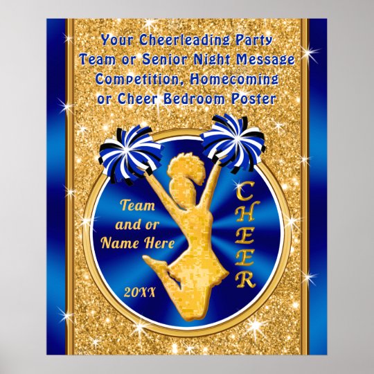 Stunning Blue and Gold Cheer Posters, PERSONALIZED Poster | Zazzle.com