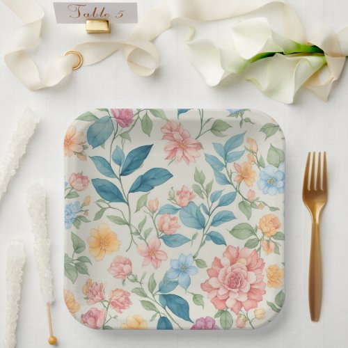 Stunning Blue and Pink Floral Design Paper Plates